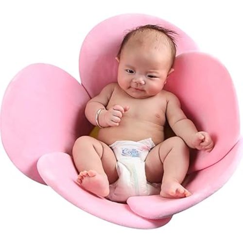 Baby Bathtub Sponge Mat Newborn Baby Boys Girls Foldable Soft Flower Petal Shape Cylinder Mat Baby Shower Support Mat Bath Mat (Suitable for 0-3T Babies)