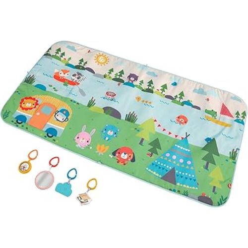 Fisher-Price Baby Playmat Extra Big Adventures 60 x 32 Inch Mat with 4 Sensory Activities for Developmental Play Newborns Ages 0+ Months