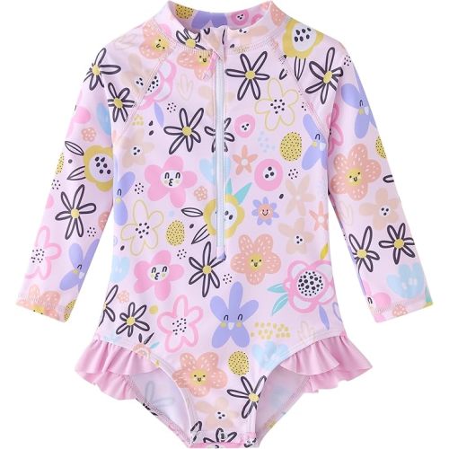 UMELOK Baby Girls One Piece Swimsuit Infant Bathing Suit Long Sleeve Rash Guard Swimwear with UPF 50+ Sun Protection