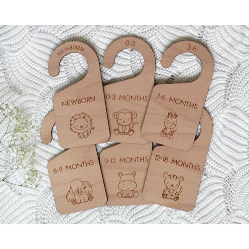 Baby Wardrobe Dividers Set | Safari Jungle Clothes Dividers | Wooden Closet Organisation | Clothes Size Closet Dividers | Baby Shower Gift