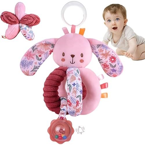 Baby Stroller Hanging Car Seat Toys for Infants 0-6 Months Girl Boy 0-3-4-5-7 6-12 Month Old Newborn Gifts, Carseat Christmas Stocking Stuffers Sensory Toy for Babies Play Gym Rattle, Crinkle