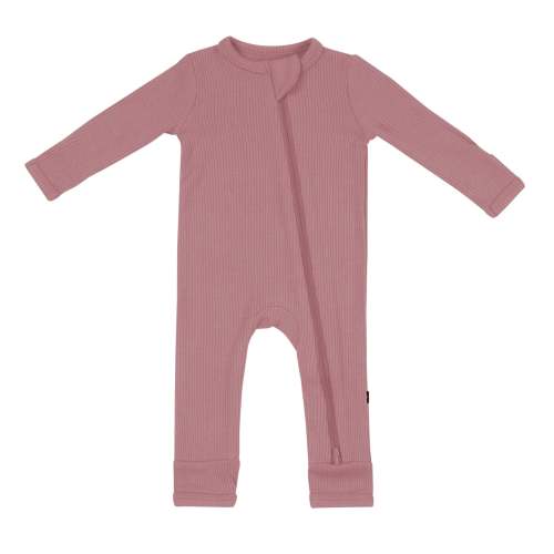Ribbed Zipper Romper in Dusty Rose