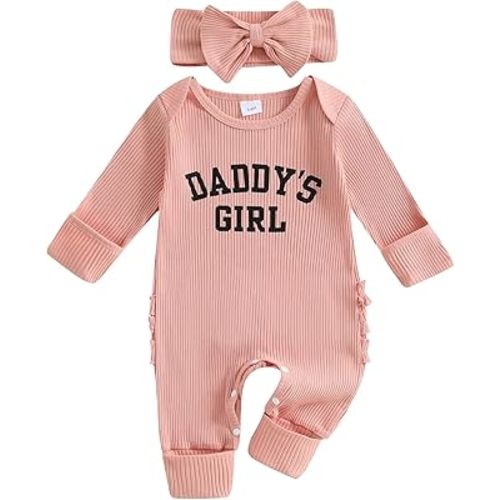 Newborn Infant Girl Footies Romper Solid Color Frills Baby Jumpsuit Zip Up Onesie Clothes Headband 0-12M