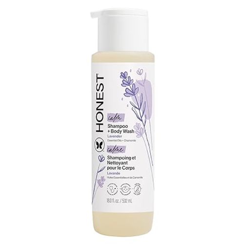 The Honest Company 2-in-1 Cleansing Shampoo Body Wash Gentle for Baby, Naturally Derived, Tear-free, Hypoallergenic, Lavender Calm, 18 fl oz