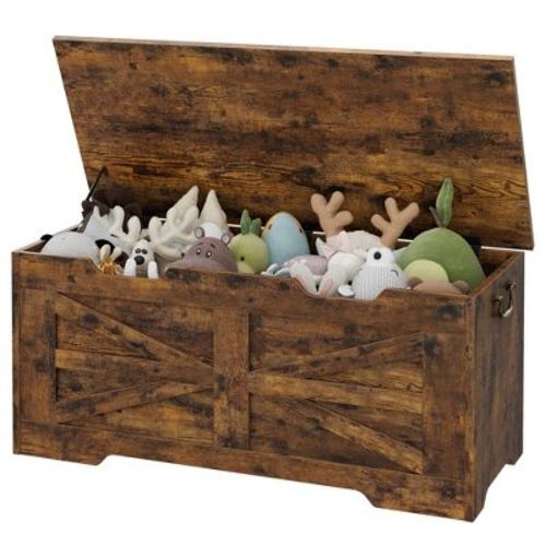 Storage Chest, 39.4" Storage Bench With Safety Hinge, Flip Top Wood Blanket Storage Trunks Chest For Entryway, Living Room, Rustic Brown
