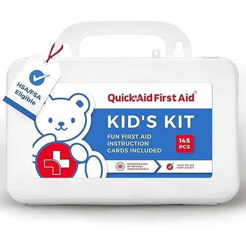 Kids First Aid Kit for Home/Business, Mini Travel First Aid Kit | HSA/FSA Eligible Emergency Kit | Small First Aid Kit for Car | Camping First Aid Kit Hiking | Survival Medical Kit – 145 Pcs