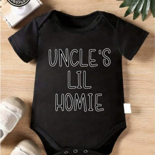 Baby Stuff Clothes Is Made Of 100% Pure Cotton,Baby Romper With "UNCLE'S LIL HOMIE" Print,It's A Soft And Casual One - Piece Jumpsuit Suitable For Babies.