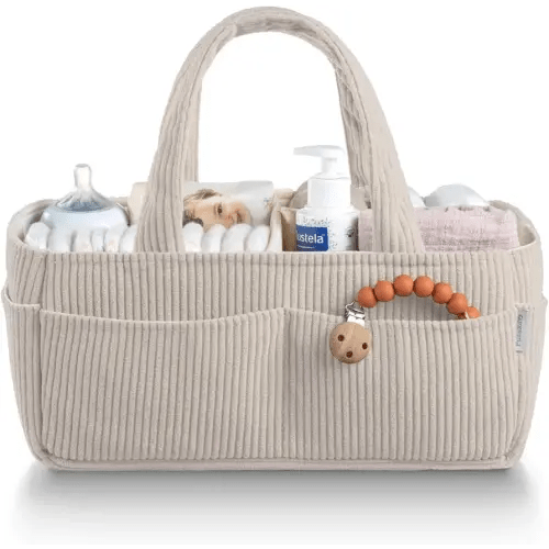 PUTSKA Baby Diaper Caddy Organizer for Changing Table – Stylish Nursery Storage Basket, Newborn Essentials, Baby Shower Gifts and Registry Must-Haves for Boy or Girl, Car Diaper Caddy, Corduroy Cream