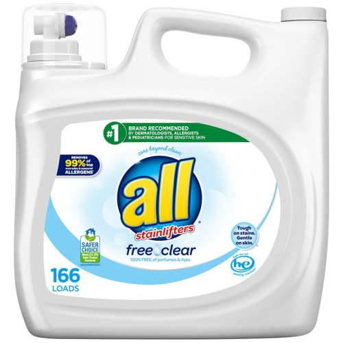all Liquid Laundry Detergent Free Clear for Sensitive Skin, 250 Ounce, 166 Loads