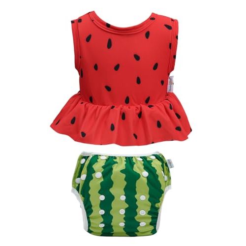 babygoal Baby Girl Swimsuits with Reusable Swim Diaper 2-Piece, Tankini Bathing Suit Swimwear for Infant and Toddler