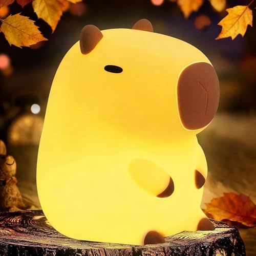 YR YRHH-PET Capybara Cute Night Light, Kid Squishy Lamp Capybara Stuff Gift | Safe Silicone Novelty Fun Toy, Squeeze Animal Touch Lamp, College Student Dorm Weird Gifts, Baby Nursery Décor, Rechargeable
