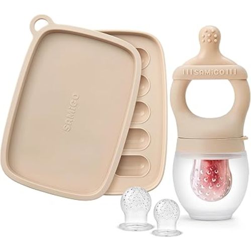 SAMiGO Baby Food Fruit Teether and Breastmilk Popsicle Mold Set - Sand