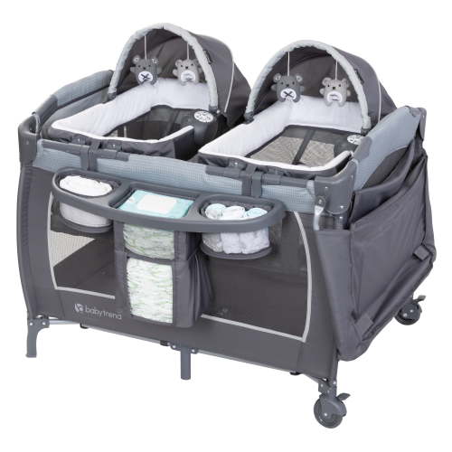 Baby Trend Lil Snooze Deluxe III Nursery Center Playard for Twins with Travel Bag Cozy Grey, Unisex