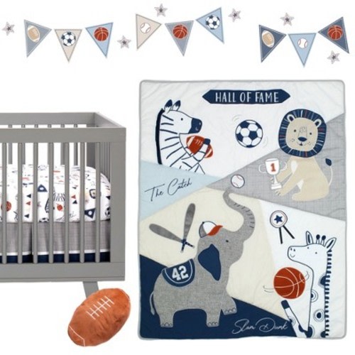 Lambs & Ivy Hall of Fame Sports Animals 5-Piece Crib Bedding Set - Gray/Blue