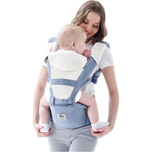 Baby Carrier, Bellababy Multifunction Baby Carrier Hip Seat (Ergonomic M Position) for 3-36 Month Baby, 6-in-1 Ways to Carry, All Seasons, Adjustable Size, Perfect for Shopping Travelling (Blue)