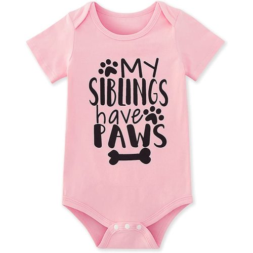 Funnycokid Baby Girls Boys Clothes Bodysuit My Siblings Have Paws Newborn Unisex Romper Pink 0-3 Months Infant Short Sleeve Reveal Outfit Cotton Shower Gift