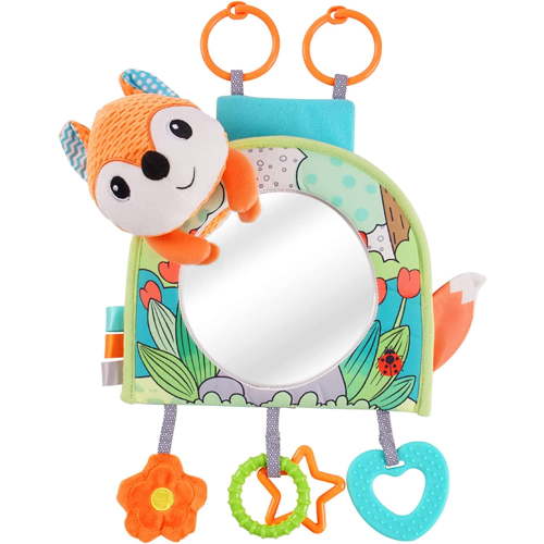 Car Mirror Suspension Toy, HD Spherical Mirror, Baby Stroller Seat/Stroller Suspension Toy, Buckle Design,Safe Travel Sensory Gift（Orange）
