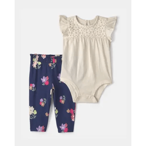 Baby Girl 2-Piece Eyelet Bodysuit & Pant Set | Carter's