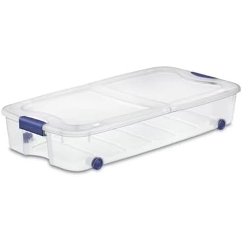 The pack Large Storage Bin 66 Quart Clear Underbed Storage Container with Latch Lid and Wheels (1)