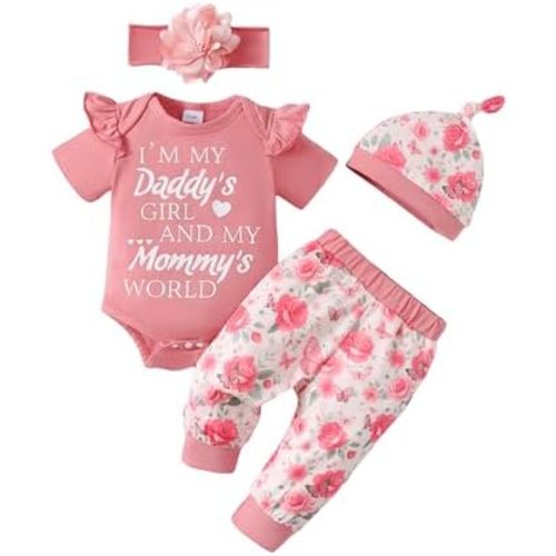 Renotemy Newborn Infant Baby Girl Clothes Summer Outfits Infant Romper Pants Cute Toddler Girl Clothes Gift Set