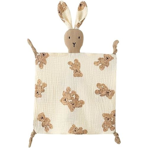 Organic Cotton Muslin Lovey Blanket, Organic Cotton Muslin Bunny Security Blanket Soft & Breathable Lovie Baby Gifts for Boys and Girls