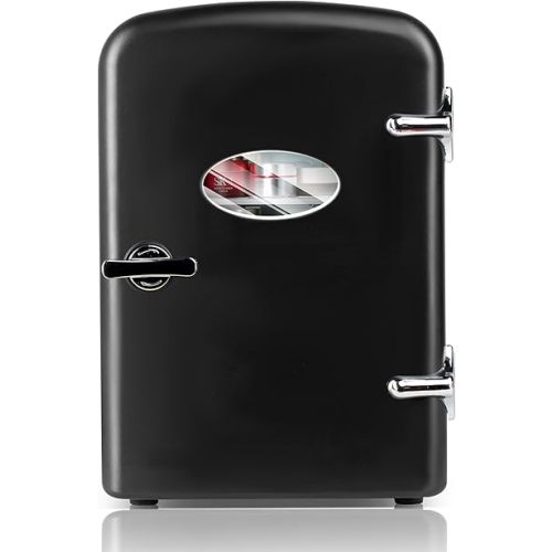 YSSOA Mini Fridge with Observation 4-Liter Six 12 oz Cans Portable Warmer & Cooler Compact Refrigerator, 100% Eco Friendly and Freon-Free, 4L with window, Black