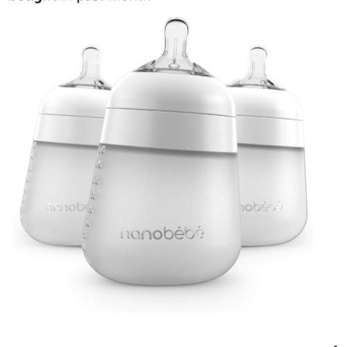 Nanobebe Flexy Silicone Baby Bottle, Anti-Colic, Natural Feel, Non-Collapsing Nipple, Non-Tip Stable Base, Easy to Clean, 3-Pack, White, 9oz