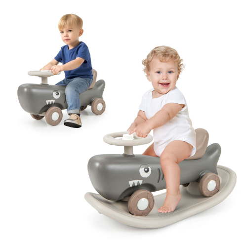 Costway Convertible Rocking Horse & Sliding Car with Detachable Balance Board Dark Gray