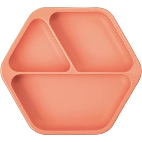 Tiny Twinkle Silicone Suction Baby Plate, Suction Grip Divided Dish for First Foods and Self-Feeding Toddlers, Baby Led Weaning Supplies for Independent Eating (Coral Plate)