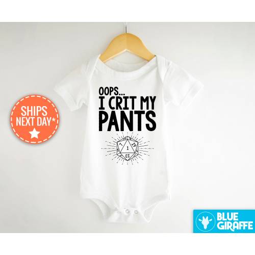 D20 Baby One Piece, Dungeons and Dragons Onesie®, I Crit My Pants Bodysuit, Dnd Baby Bodysuit, Role Playing, Geeky Gift baby