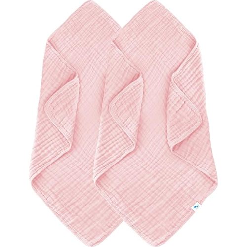 SWEET DOLPHIN Muslin Baby Bath Towels Blanket - 2 Pack 100% Cotton Towel for Babies, Infants, Toddlers - 40x40Inch - Highly Absorbent, Pink