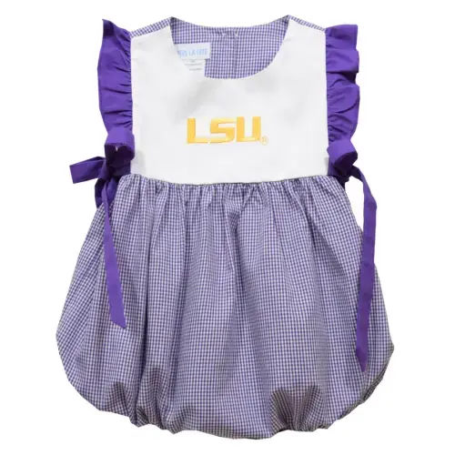 Vive la Fete Baby Girls Embroidered Purple Gingham Bubble - LSU – Best Dressed Child