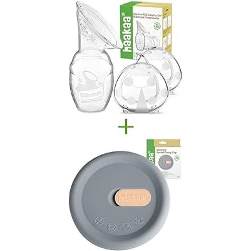 haakaa Manual Breast Pump 4oz/100ml and Ladybug Milk Collector 2.5oz/75ml,2pcs and Silicone Cap Combo