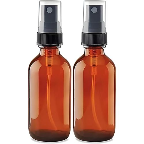 Botellas de vidrio ámbar de 2 onzas, juego de 2 – recargables, a prueba de fugas, perfectas para aceites esenciales, perfumes, soluciones, viajes y aerosoles de bricolaje