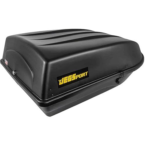JEGS Rooftop Cargo Carrier for Car Storage - Large Roof Rack Cargo Carrier - Front Hinge/Rear Lock - Rear Opening Weatherproof Storage - Made in USA - 18 Cubic Ft - 110 Lb Capacity - Aero Design
