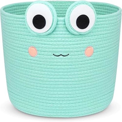 Large Storage Basket, Frog Shaped Cotton Rope Woven Basket for Nursery, Blanket Baby Toy Storage Organizer Laundry Basket Gifts Empty, Cat Dog Bin Toys
