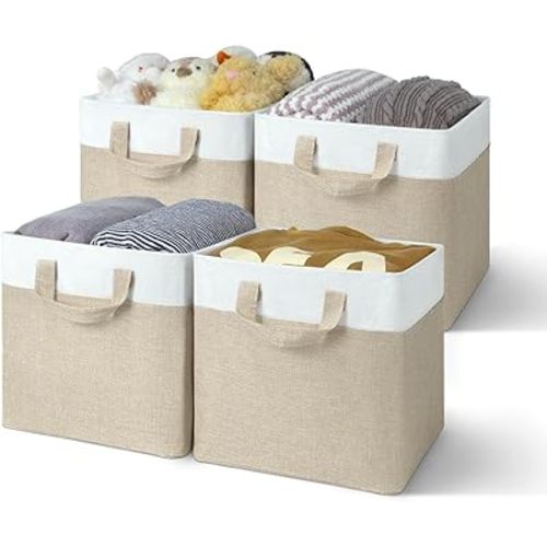 GRANNY SAYS 11x11Storage Cubes, Cube Storage Bins with Metal Frame, Foldable Cube Storage Organizer, Closet Storage Baskets, Storage Cube Bins, Storage Bins for Shelves, Khaki, 4 Pack