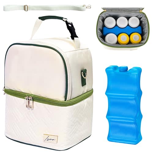 Isaa Breastmilk Cooler Bag with Ice Pack, Holds Up to 6 Bottles, Easy to Carry for Travel, Work, Walking