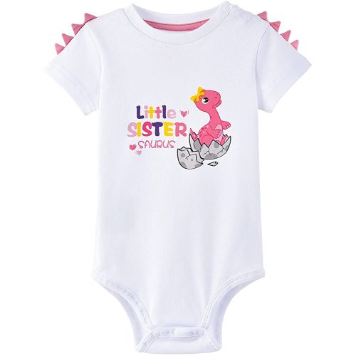 WAWSAM Little Sister Bodysuit Newborn Baby Girls’ Dinosaur Infant Romper Sibling Outfit