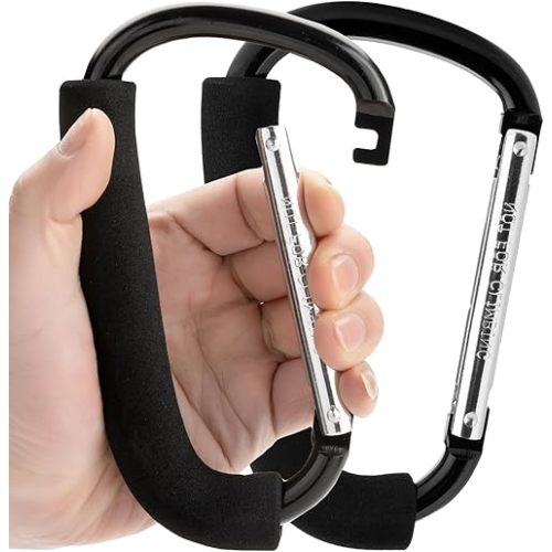 Funbliss Stroller Hooks, 6.3" Large Stroller Clip,Large Carabiner,2 Pack Stroller Hooks for Hanging Bags and Shopping, Stroller Accessories for Mommy