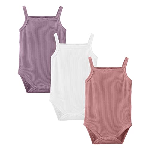 OPAWO Onsies for Baby Girls' Bodysuits 3 Pack Neutral Baby Clothes Spaghetti Strap & Long Sleeve Fall Baby Undershirt 0-2T