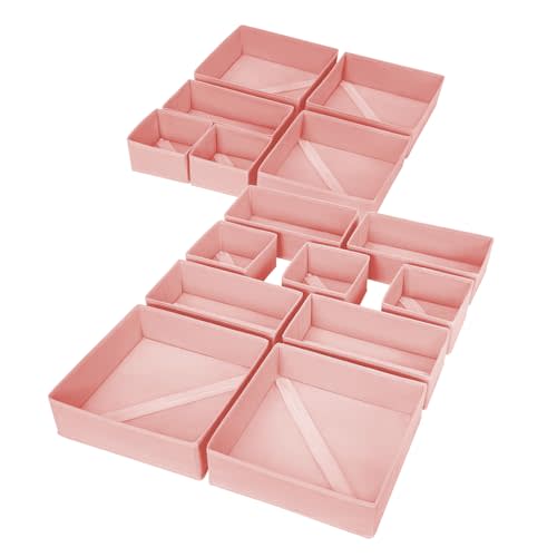 DIMJ Drawer Organizer for Clothing, 15 Pack Fabric Drawer Organizer Bins, Foldable Sock Organizer for Drawer, Dresser Organizer for Clothes, Socks, Bra, Tie (Pink)