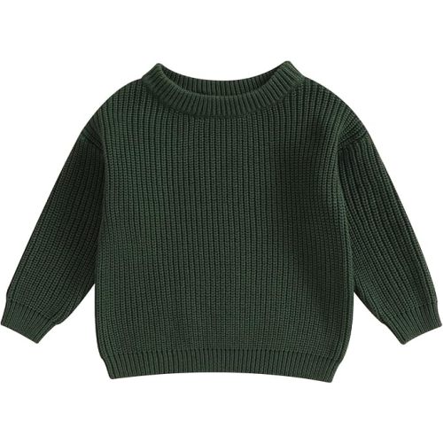 Baby Girl Boy Toddler Knit Sweater Cute Round Neck Long Sleeve Blouse Pullover Oversized Sweatshirt Warm Kids Tops - 9-12 Months - Dark Green