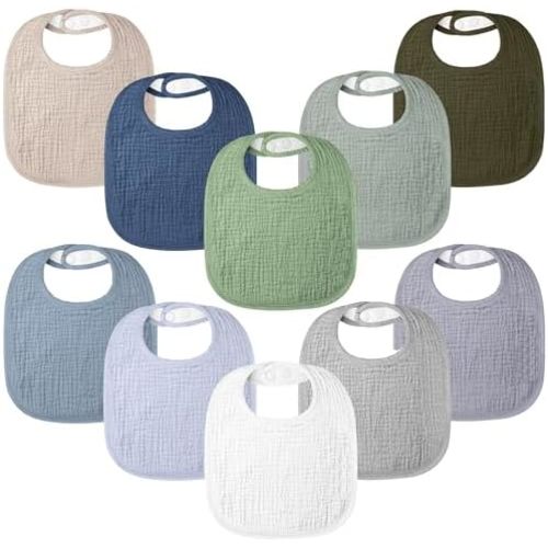 100% Cotton Muslin Baby Bibs 10-Pack Baby Drool Bibs for Unisex Baby Toddlers Infant Newborns Drooling and Teething