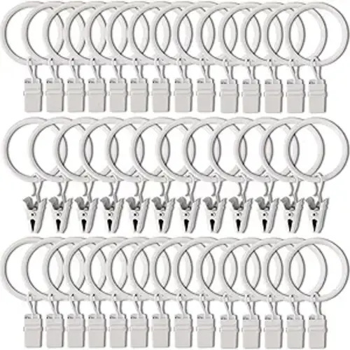 40 Pack Curtain Rings with Clips, Drapery Clips with Rings, Drapes Rings 1.26 in Interior Diameter, Fits up to 1 in Curtain Rod, White