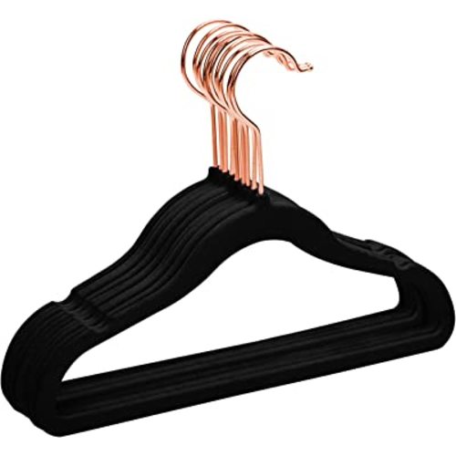 MIZGI Premium Kids Velvet Hangers (Pack of 50) with Copper/Rose Gold Hooks,Space Saving Ultra Thin,Non Slip Baby Hangers for Children's Skirt Dress Pants,Clothes Hangers（Black