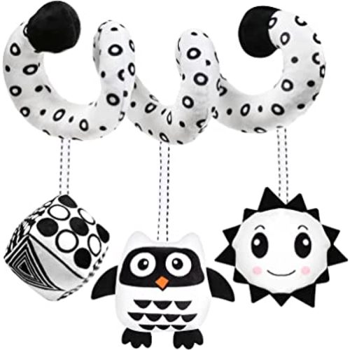 Baby Spiral Hanging Stroller and Car Seat Toys Black and White High Contrast Sensory Toy Newborn Plush Activity Toys Thank You Gifts for 0 3 6 9 12 Months Girls Boys-OWL