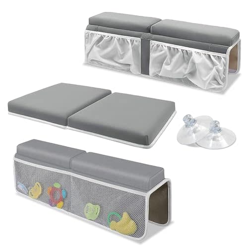 Appomattox Kids Premium Bath Kneeler Baby Bath Kneeler and Elbow Rest Pad Set – Bath Kneeling Pad for Bathing Baby – Elbow Rest Pad with Mesh Pockets Bath Toys Organizer – Memory Foam Bath Kneeler