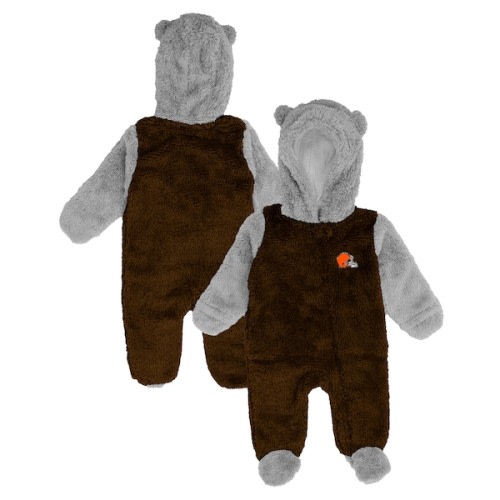 Newborn & Infant Cleveland Browns Brown Game Nap Teddy Fleece Bunting Full-Zip Sleeper