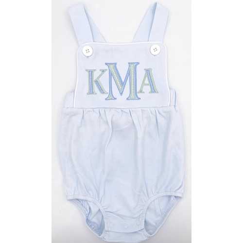 Embroidered Monogrammed Light Blue Sunsuit: Baby Boy Bubble Outfit